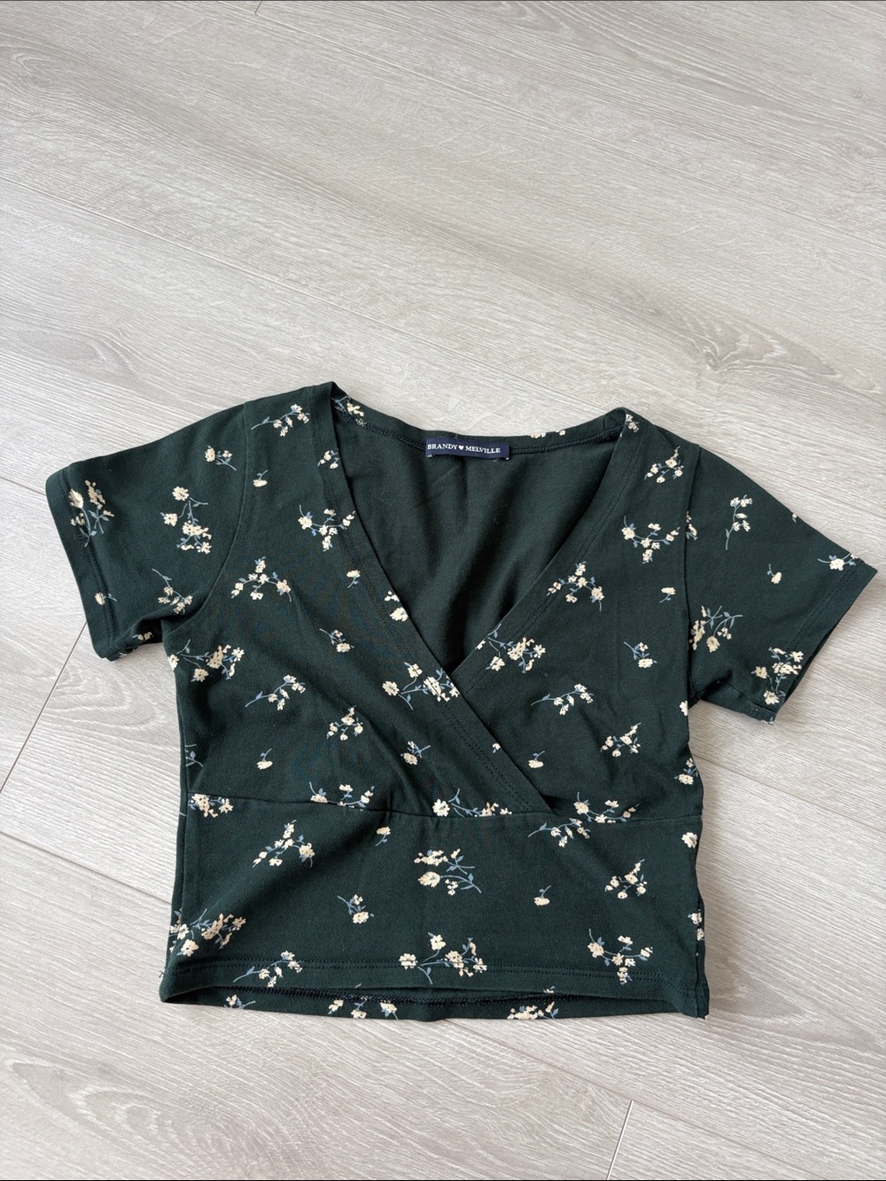 Brandy Melville Dark Green Floral Wrap Crop Top